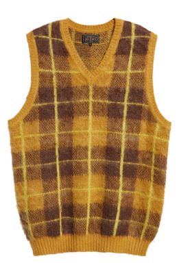 BEAMS Plaid Brushed Sweater Vest in Mustard 58