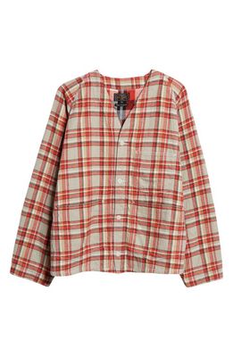 BEAMS Plaid Twill Engineer Jacket in Red Check 35