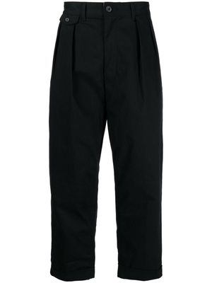 BEAMS PLUS 2Pleats cotton cropped trousers - Black