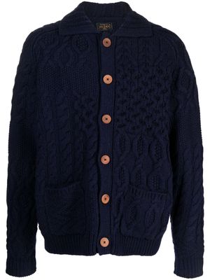 BEAMS PLUS Alan patchwork-knit wool cardigan - Blue