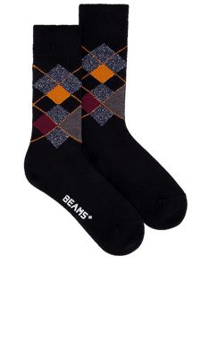 Beams Plus Argyle Socks in Black.