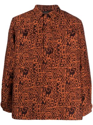 BEAMS PLUS batik-pattern jacquard shirt - Orange