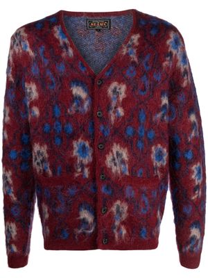 BEAMS PLUS botanical-pattern intarsia-knit cardigan - Red