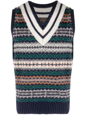 BEAMS PLUS fair isle intarsia knit jumper - Blue