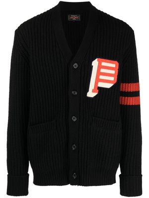 BEAMS PLUS logo-patch chunky-knit cardigan - Black