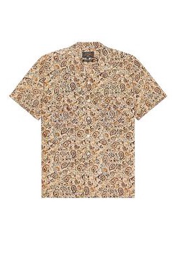 Beams Plus Open Collar Short Sleeve Shirt in Beige