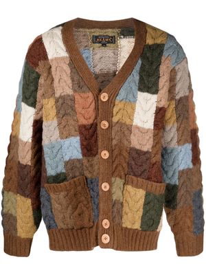 BEAMS PLUS patchwork cable-knit wool cardigan - Brown