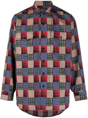 BEAMS PLUS patchwork check long-sleeve shirt - Red