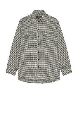 Beams Plus Work Classic Fit Houndstooth Shirt in Black,White