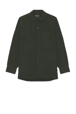 Beams Plus Work Classic Fit Pe Twill Shirt in Dark Green