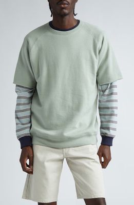 BEAMS Stripe Long Sleeve Cotton Pocket T-Shirt in Sax 70