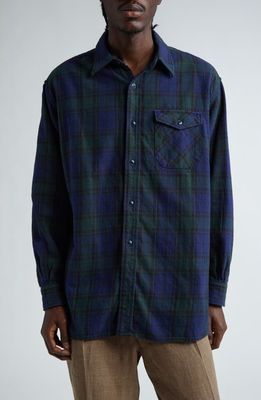 BEAMS Tartan Plaid Button-Up Shirt in Navy 79