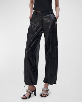 Beatriz Faux Leather Wide-Leg Cargo Pants