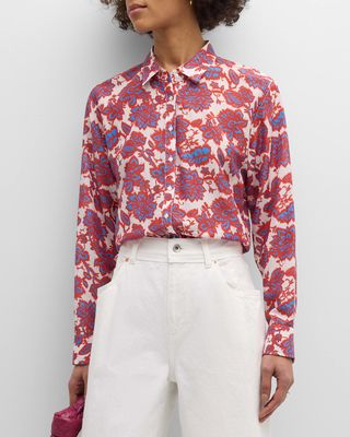 Beau Floral-Print Button-Down Cotton-Silk Shirt