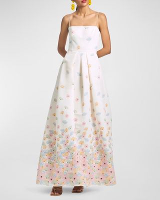 Beau Pleated Floral-Print Fit-&-Flare Gown