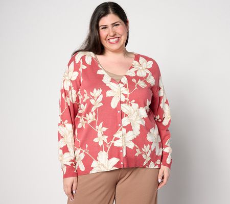 BEAUTIFUL by Lawrence Zarian Floral Printed V-Neck Cardigan