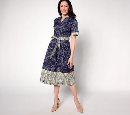 BEAUTIFUL by Lawrence Zarian Pet Printed Belted Shirtdress