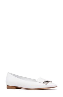 BEAUTIISOLES Fia Pointed Toe Flat in White Leather