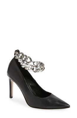 BEAUTIISOLES Justine Chain Ankle Strap Pump in Black Leather