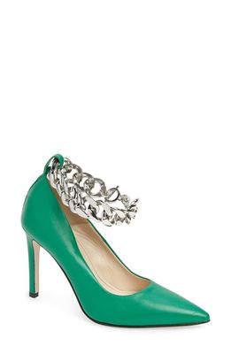 BEAUTIISOLES Justine Chain Ankle Strap Pump in Green Leather
