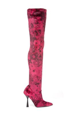 BEAUTIISOLES Marilia Knee High Boot in Dark Red Print Stretch Velvet