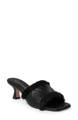 BEAUTIISOLES Marion Genuine Shearling Trim Slide Sandal in Black Nappa Leather/Shearling