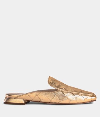 Beautiisoles Women's Rose Flat in Gold Leather