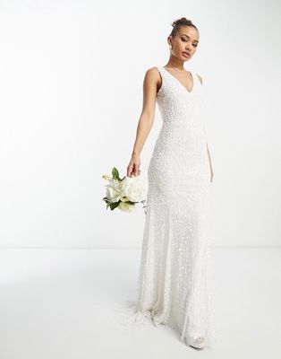 Beauut Bridal embellished maxi dress with train in white