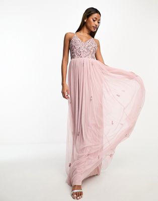 Beauut Bridesmaid cami 2 in 1 maxi dress with embellished top and tulle skirt in frosted pink