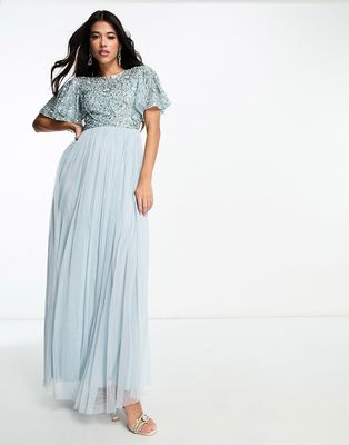 Beauut Bridesmaid embellished maxi dress with open back detail in ice blue