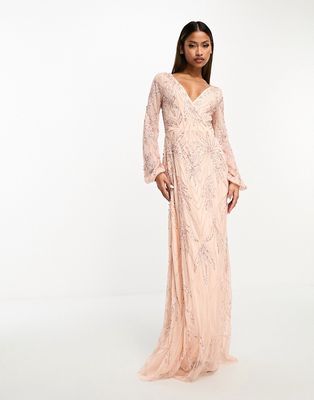 Beauut Bridesmaid embellished wrap front maxi dress in blush-Pink