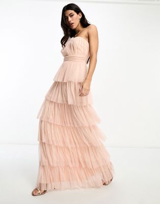 Beauut Bridesmaid one shoulder tiered maxi dress in blush-Pink