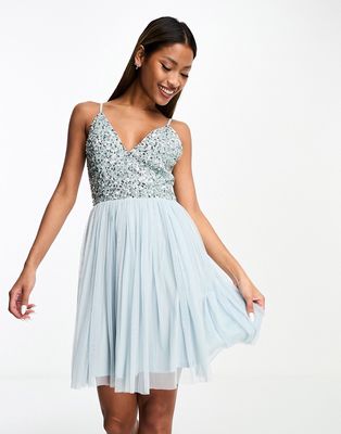 Beauut Bridesmaids embellished 2 in 1 mini dress in ice blue