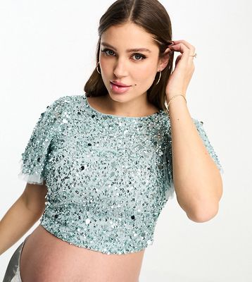Beauut Maternity Bridesmaid embellished top with flutter back in ice blue