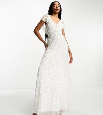 Beauut Tall Bridal statement embellished maxi dress in cream and gold-White