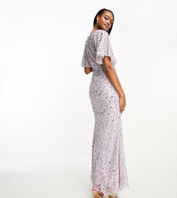 Beauut Tall Bridesmaid embellished maxi dress with flutter sleeve in lilac-Purple