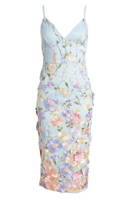 bebe Floral Embroidery Midi Dress in Blue Multi 