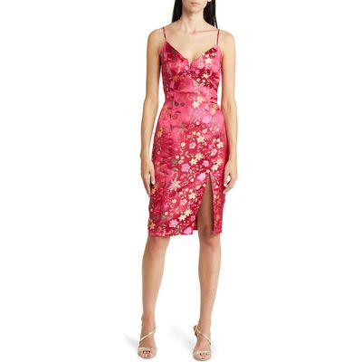 bebe Floral Jacquard Satin Cocktail Dress in Rose 