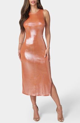 bebe Metallic Body-Con Midi Dress in Orange 