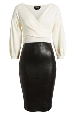 bebe Mixed Media Crepe & Faux Leather Dress in Black/Ivory
