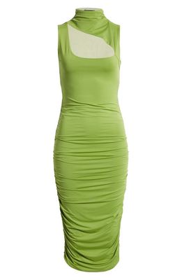 bebe Mock Neck Sleeveless Body-Con Midi Dress in Green