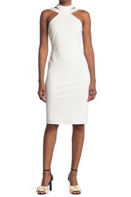 bebe Mock Neck Strappy Crepe Dress in Ivy 