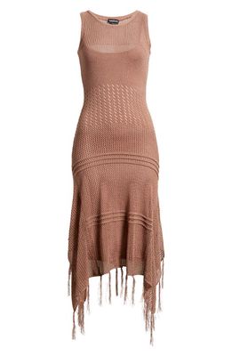 bebe Resort Fringe Crochet Midi Dress in Amber
