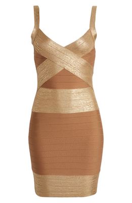 bebe Shimmer Colorblock Body-Con Cocktail Minidress in Golden/Nude