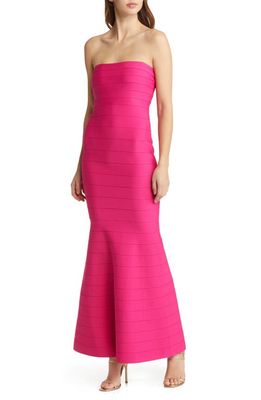 bebe Strapless Bandage Gown in Fuchsia