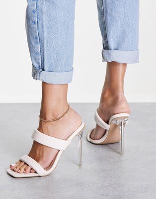 BEBO fluff double strap heeled mules in cream-White