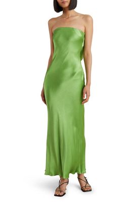 Bec & Bridge Strapless Satin Maxi Dress in Sweet Pea Green