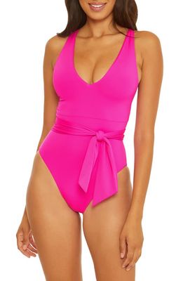 Becca Color Code Belted One-Piece Swimsuit in Pink Flambe