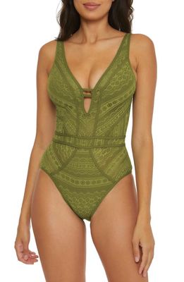 Becca Color Play Lace One-Piece Swimsuit in Agave
