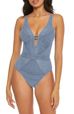 Becca Color Play Lace One-Piece Swimsuit in Blu Shadow